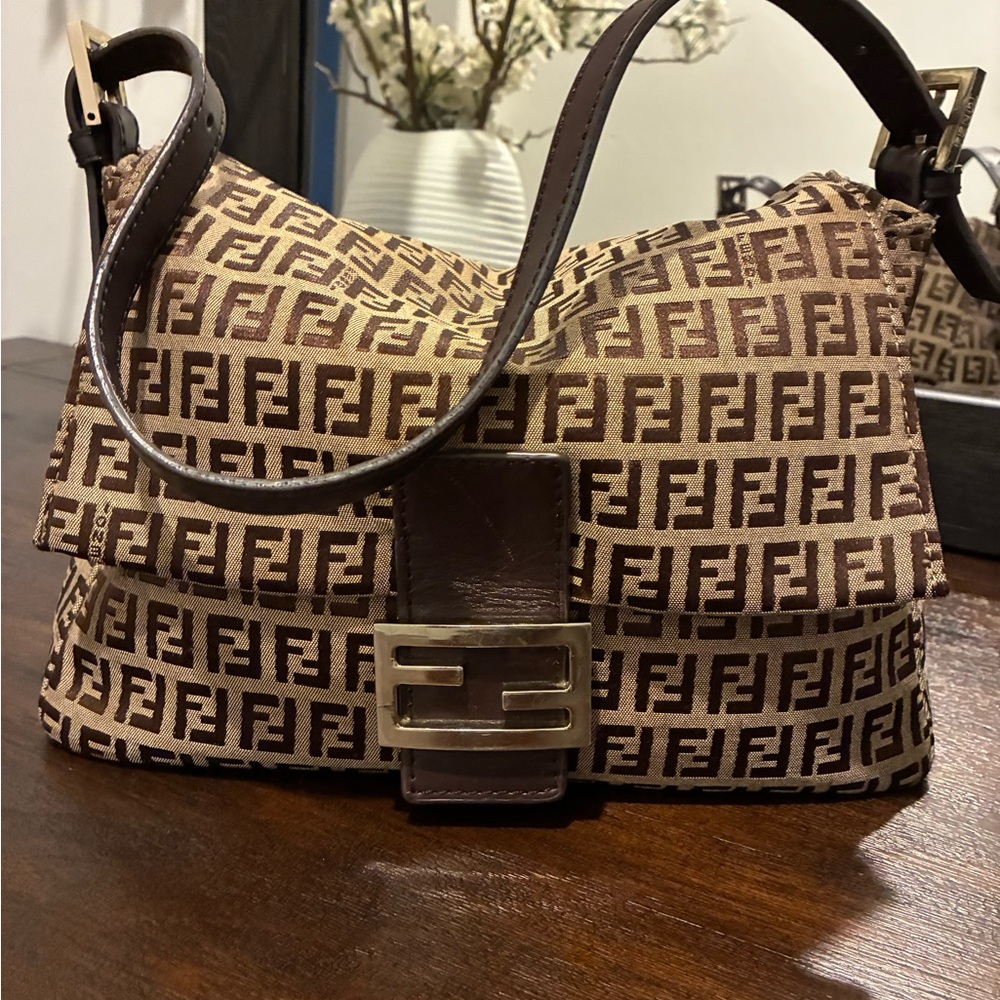 Fendi Brown and Tan Shoulder Bag with Iconic Monogram